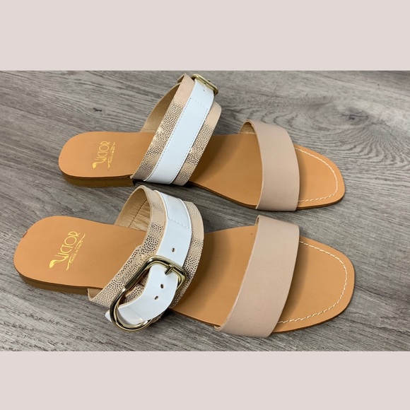 Victor Italian Leather Colorblock Neutral Sandals - Picture 5 of 5